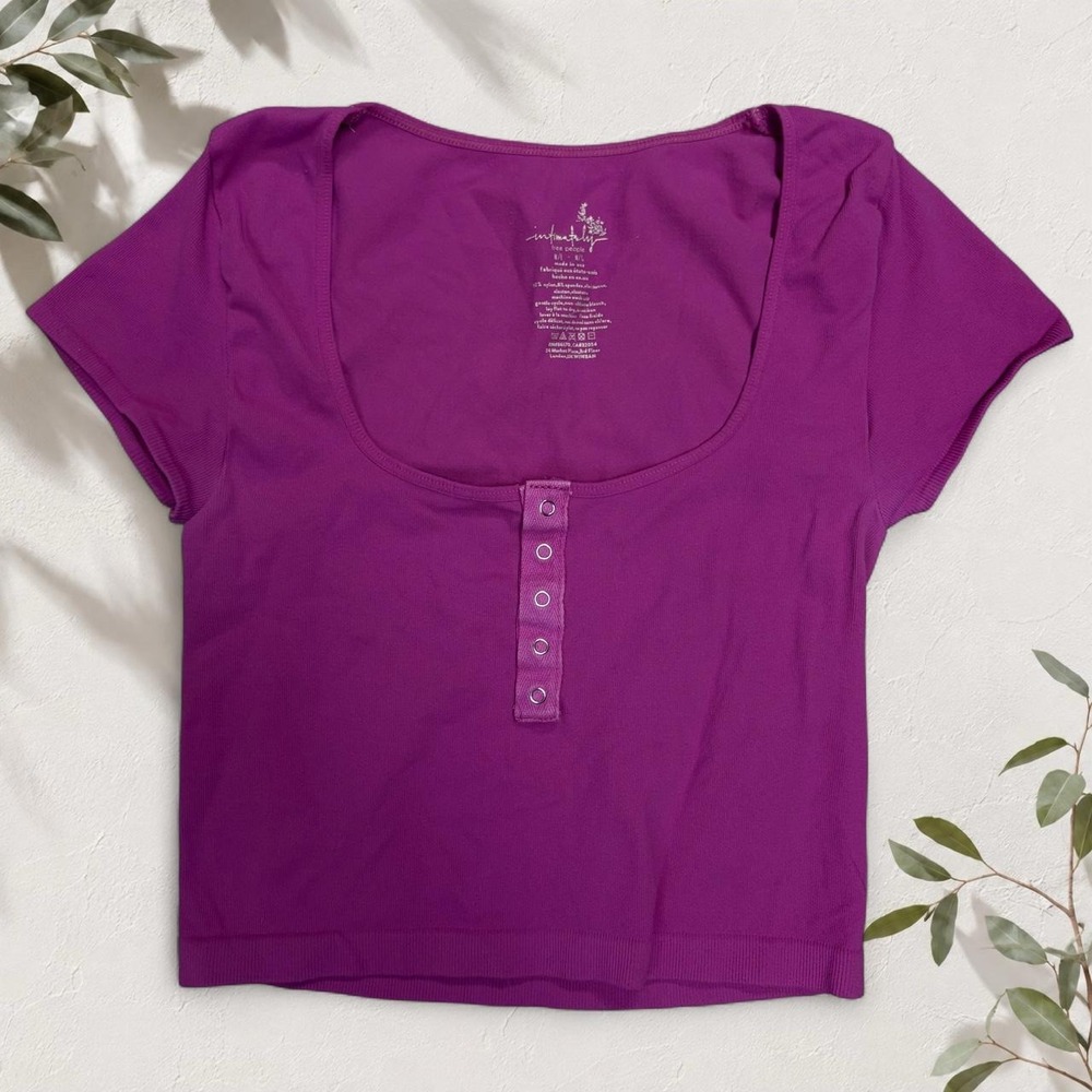 Intimately Free People Purple Crop Top Button Front Y2K Boho Ribbed M/L